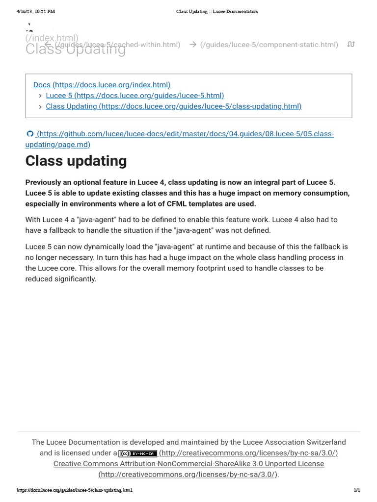 Class Updating - Lucee Documentation | PDF