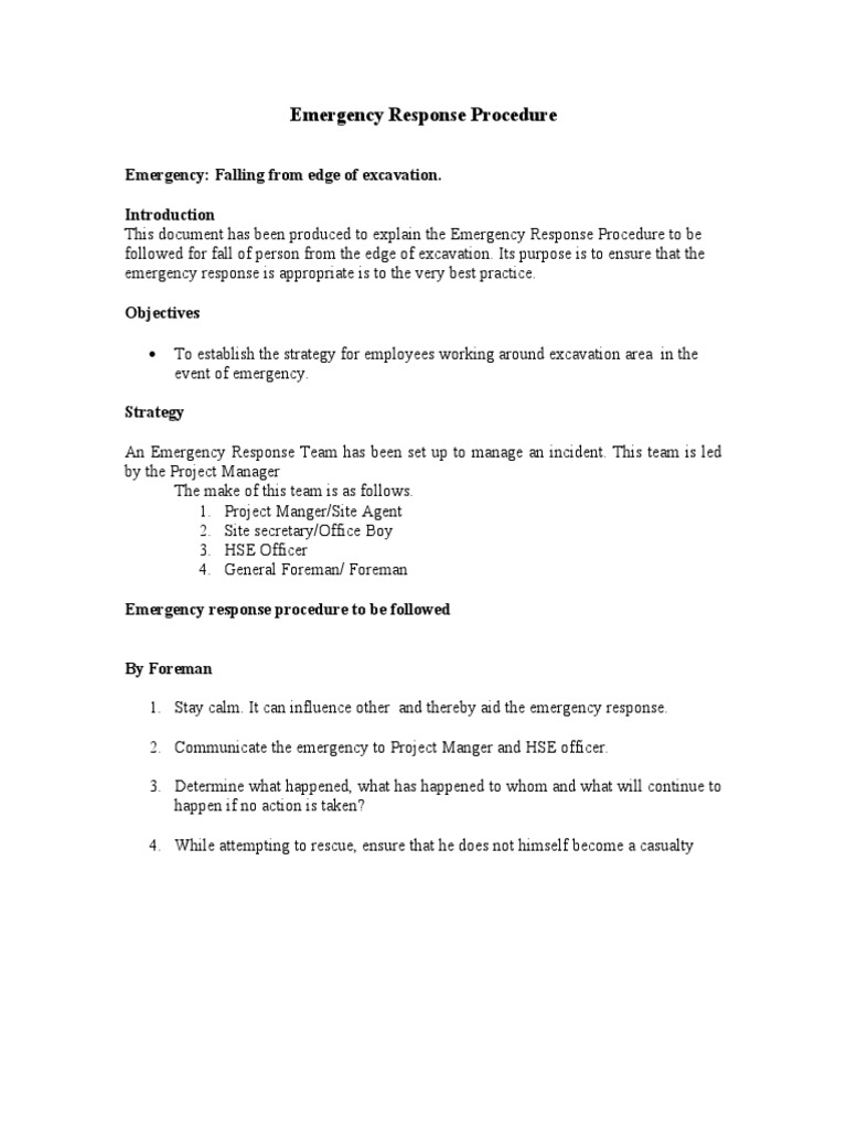 Emergency Response Procedure Emergency Falling From Edge of