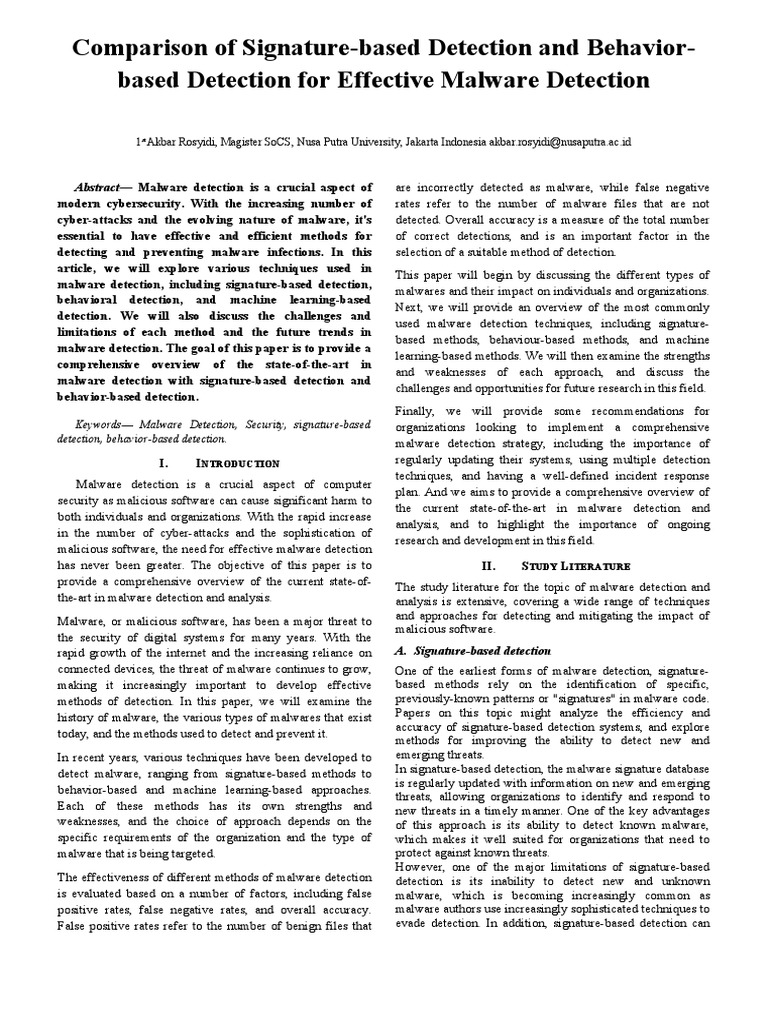 Comparing the Effectiveness of Signature-Based Detection and Behavior ...