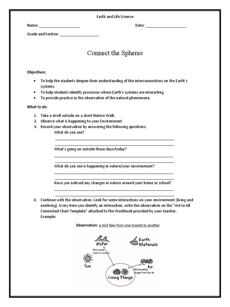 Earth and Life Science Q1 Activity 1 Connecting The Spheres PDF