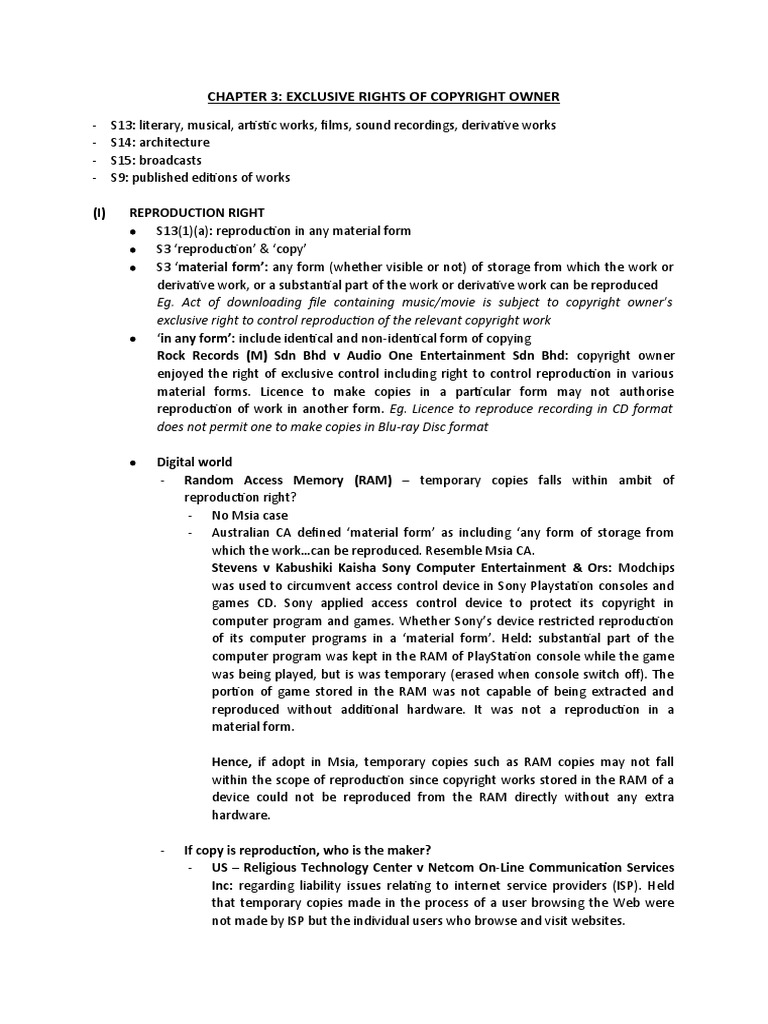 Copyright Law Chapter 3 (Exclusive Rights of Copyright Owner) PDF