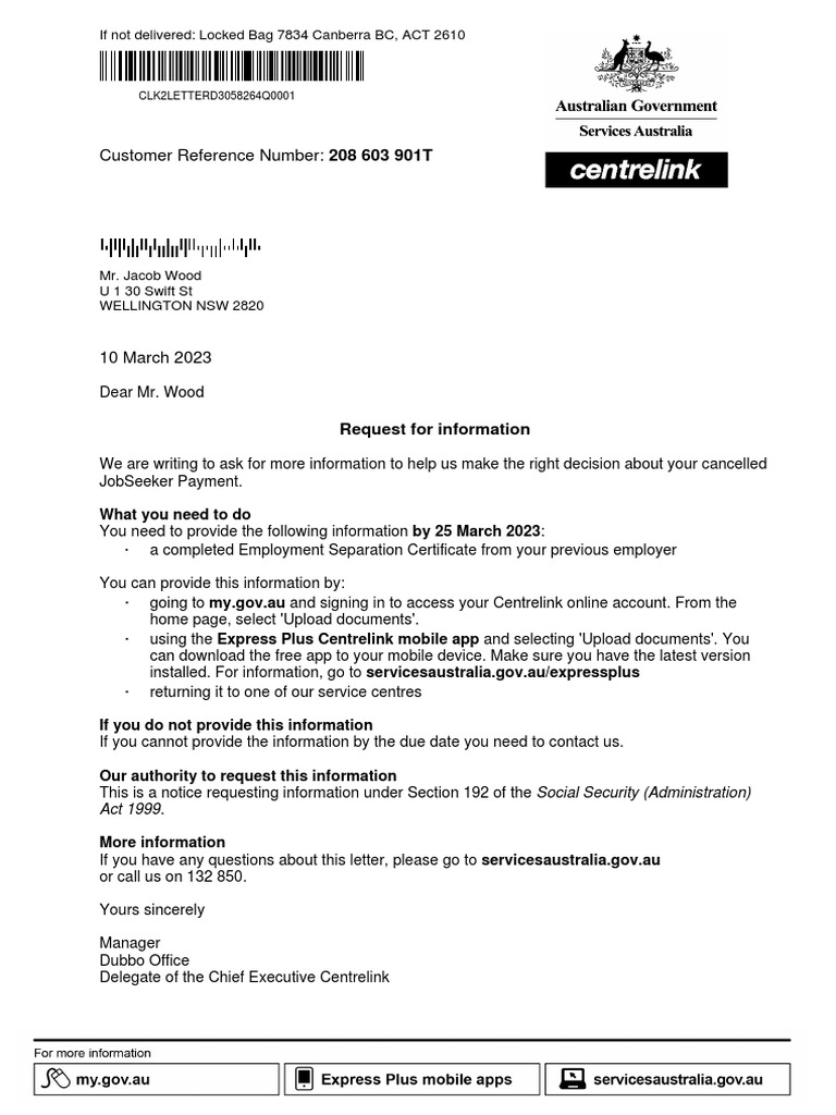 Customer Reference Number 208 603 901T If Not Delivered Locked Bag