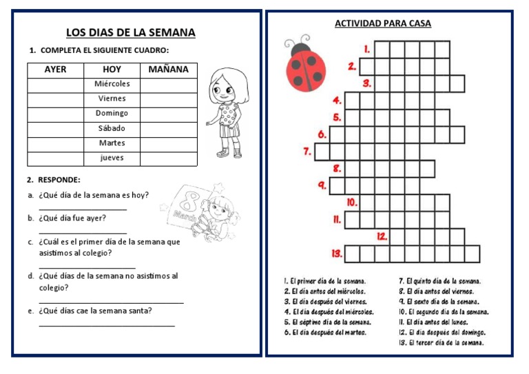 Ficha Matemática Dias de La Semana | PDF