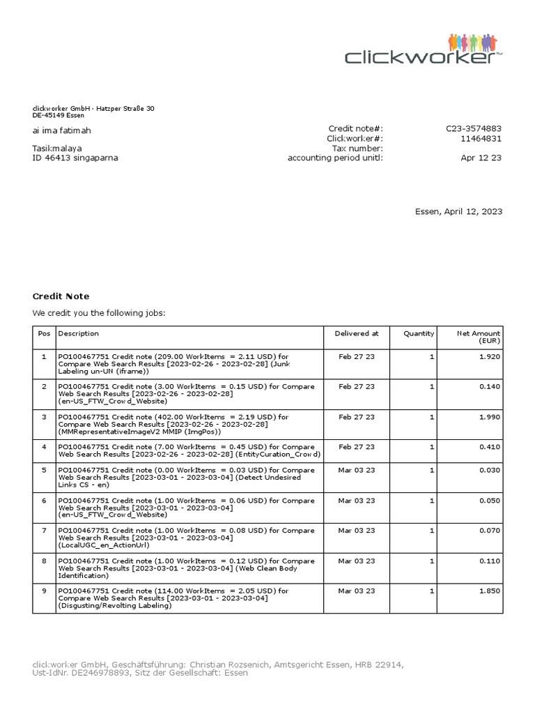Clickworker GmbH Credit Note Summary | PDF | Information Technology ...