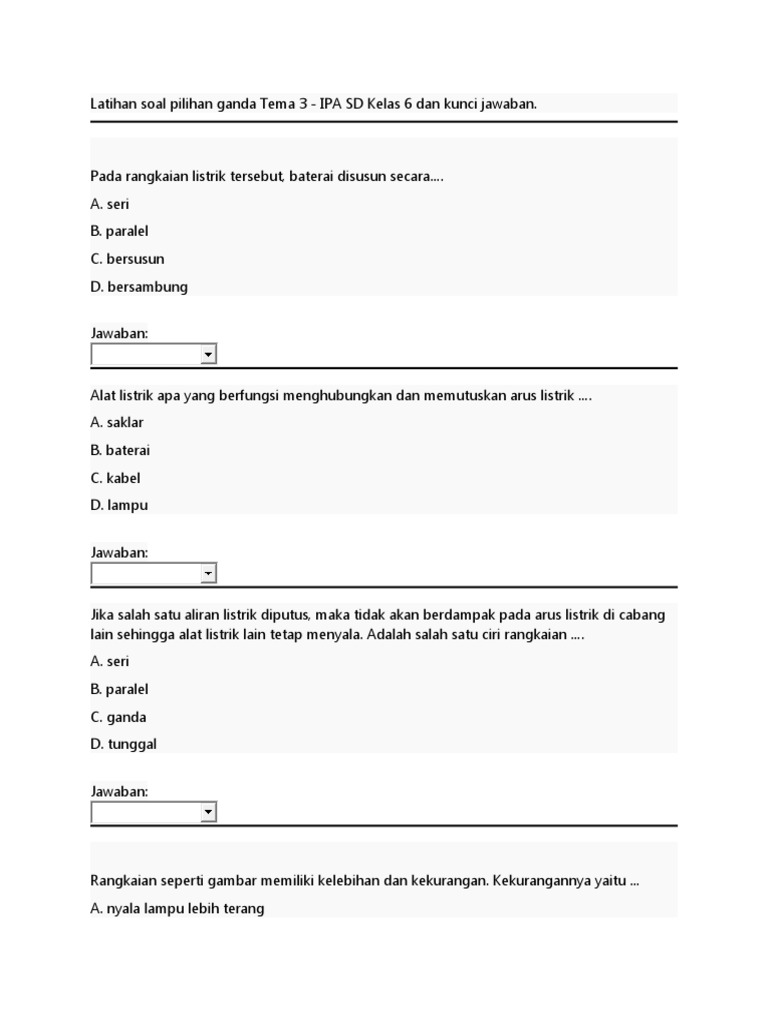 Latihan Soal Pilihan Ganda Tema 3 | PDF