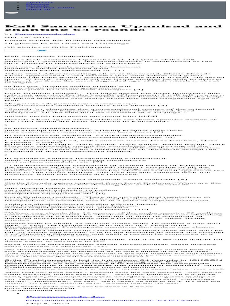 Kali Santarana Upanisad and Chanting 64 Rounds PDF Indian