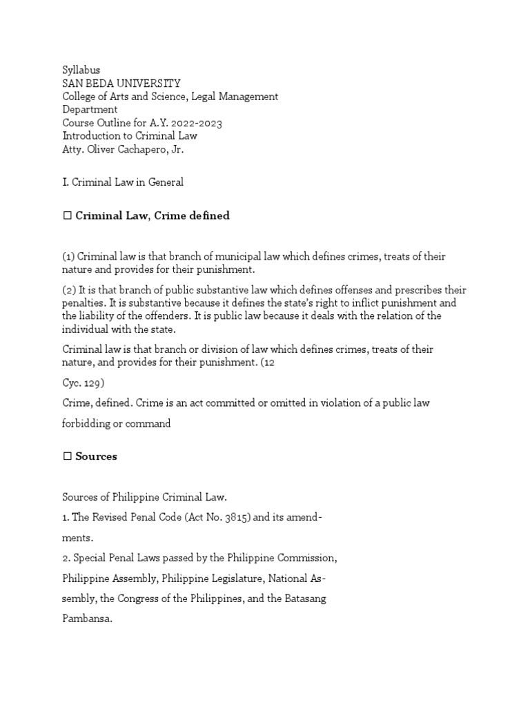 An Introduction to the Foundations of Criminal Law Defining Crimes