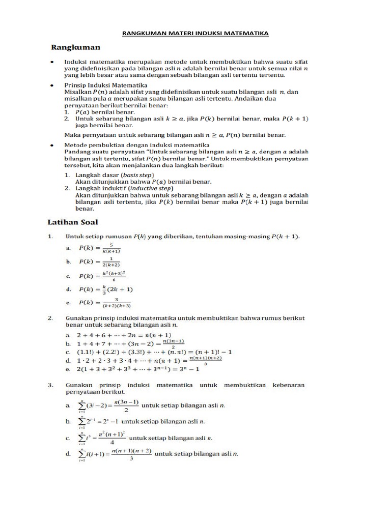 Bahan Ajar Induksi Matematika | PDF