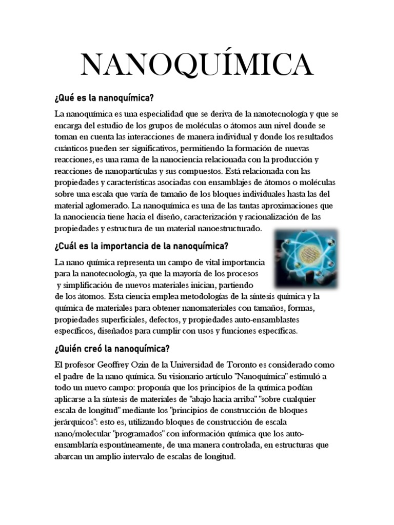 Nanoquímica Trabajo Final | PDF | Nanotecnología | Química