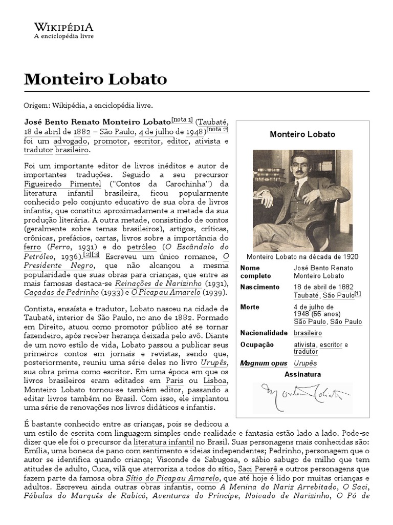 Biografia de Monteiro Lobato | PDF