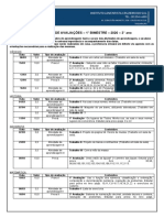 Calendário de Avaliações - 1° Bimestre - 2020 - 3° Ano