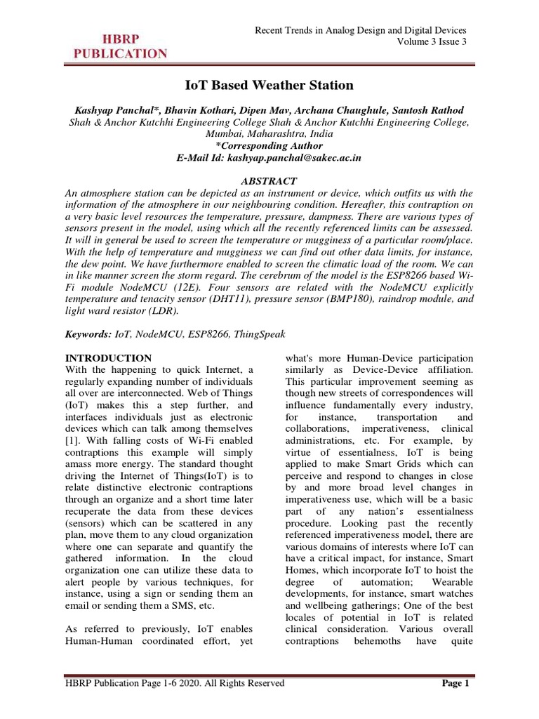 IoT Based Weather Station - Formatted Paper | PDF | Internet Of Things ...