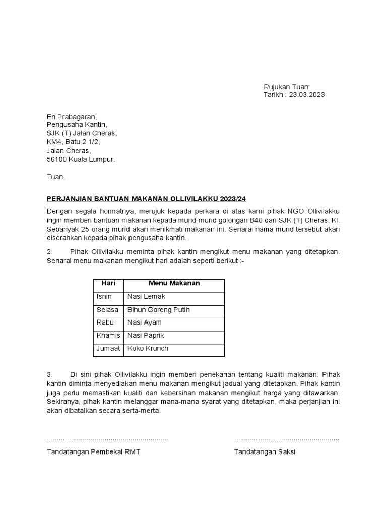 Surat Terima Tawaran RMT 2022 | PDF