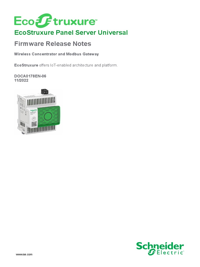 EcoStruxure Panel Server PAS600L Universal Firmaware Release Notes ...