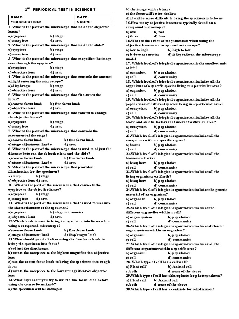 2nd Periodical Test In Science 7 Pdf Reproduction Biology