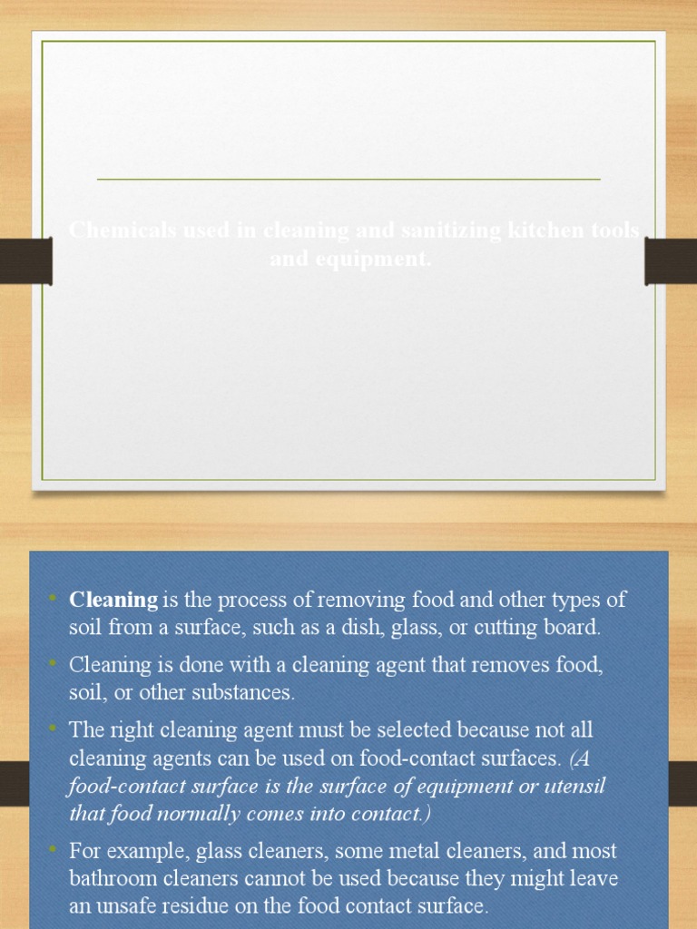 Chemicals Used in Cleaning and Sanitizing Kitchen Tools and Equipment