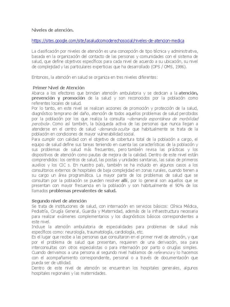 Niveles de Atención en Salud | PDF | Hospital | Especialidades Medicas