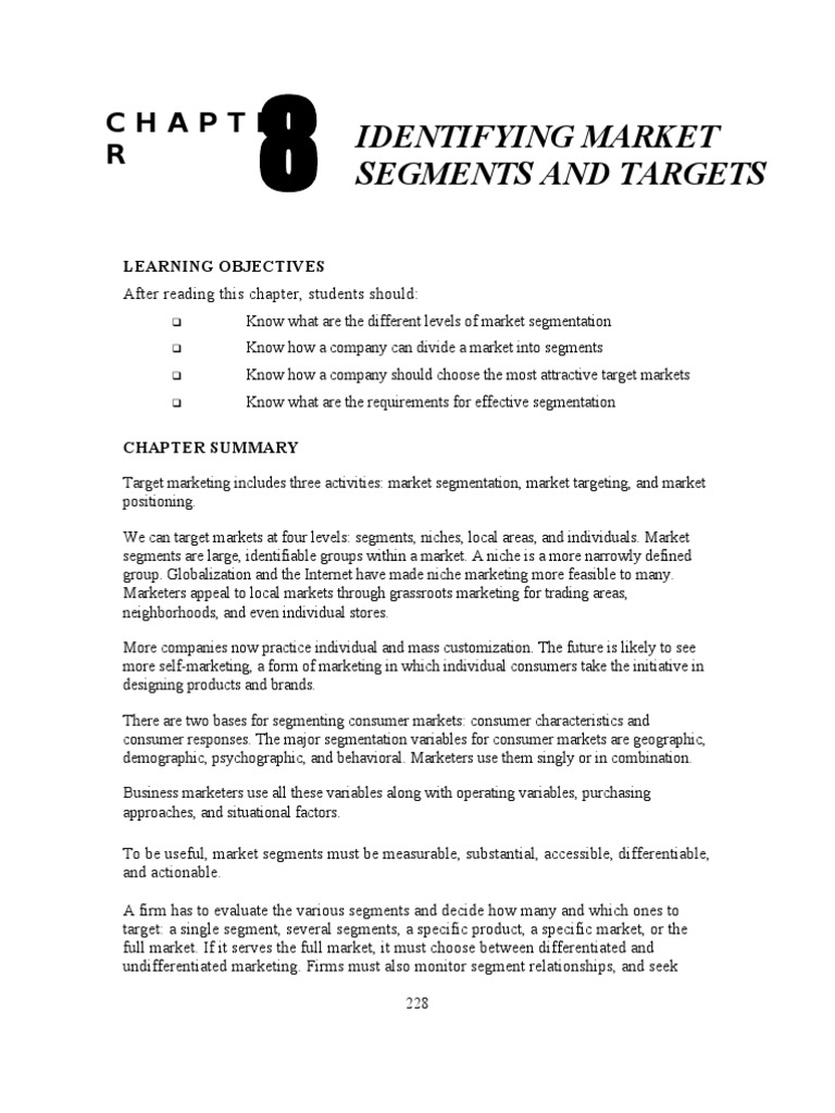 Identifying Market Segments and Targets: Chapte R | PDF | Market ...