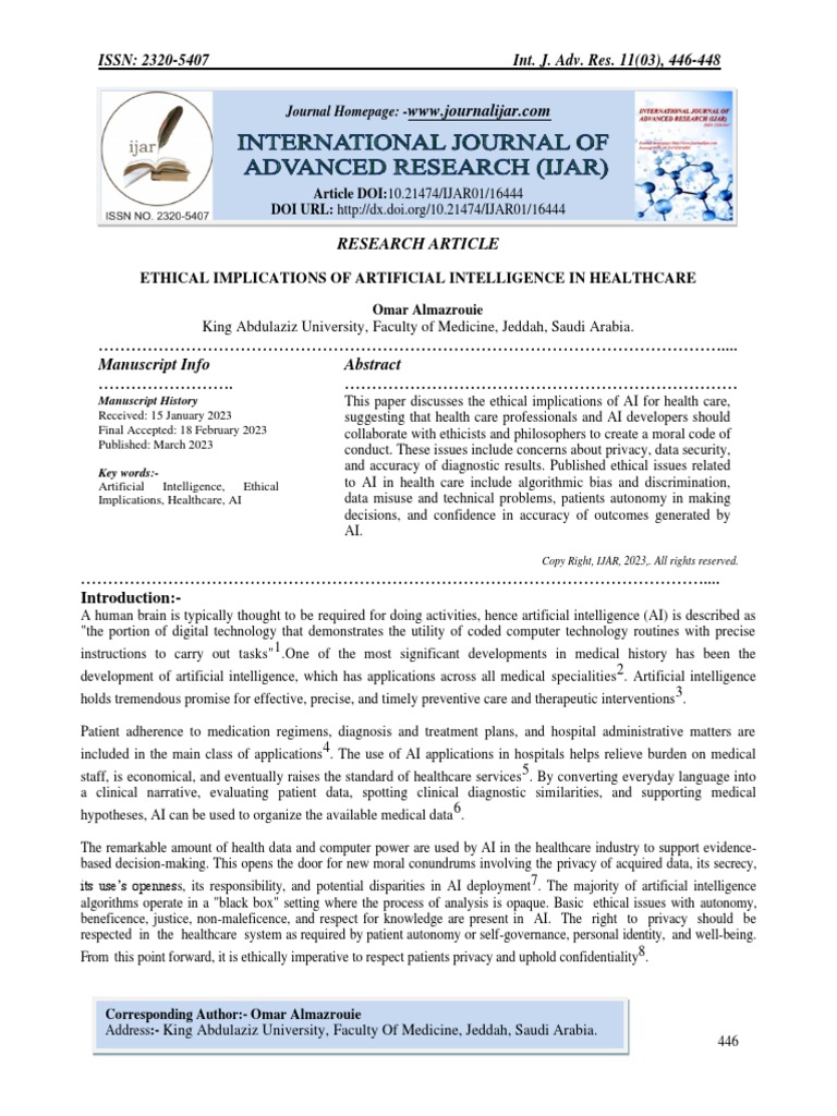 Ethical Implications of Artificial Intelligence in Healthcare | PDF ...