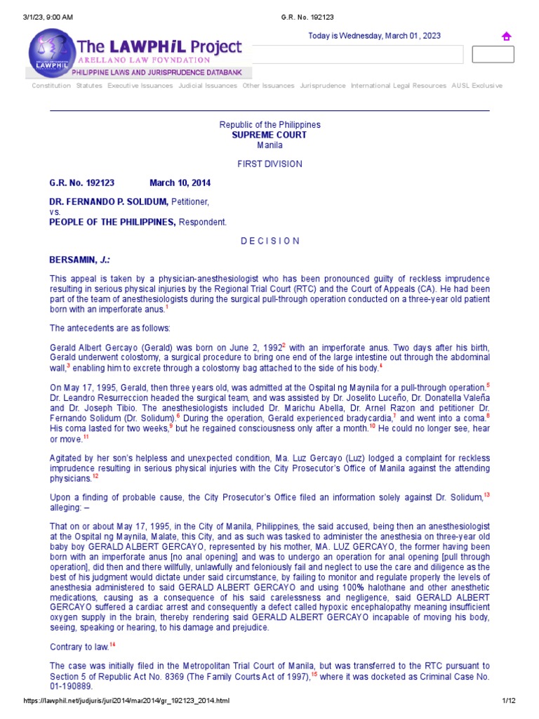 G.R. No. 192123 Solidum V People of The Philippines | PDF | Negligence ...