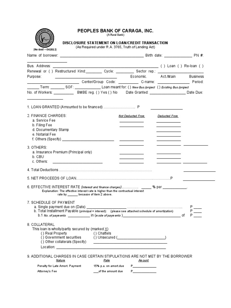 PBC Disclosure Statement | PDF | Loans | Interest