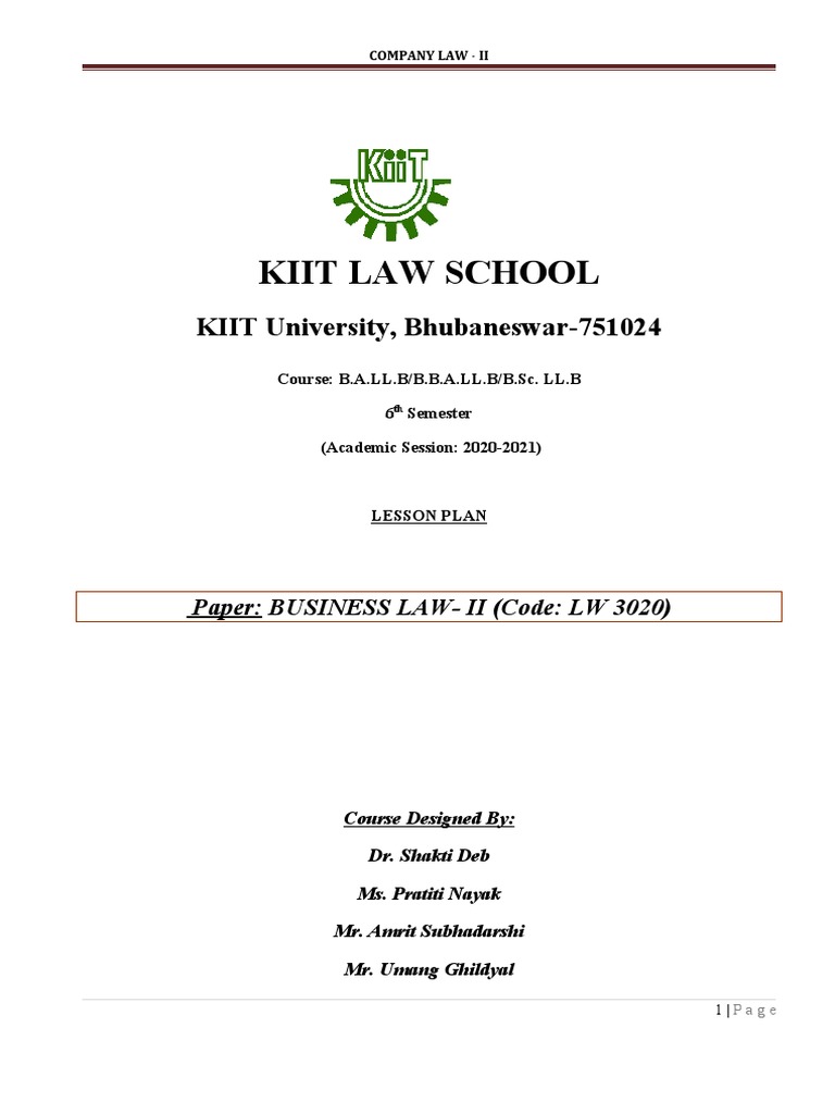 Company Law II Lesson Plan Overview | PDF | Audit | Competition Law