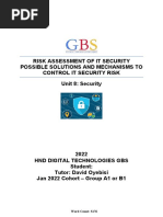 Risk Assessment of It Security Possible Solutions and Mechanisms To Control It Security Risk Unit 8: Security