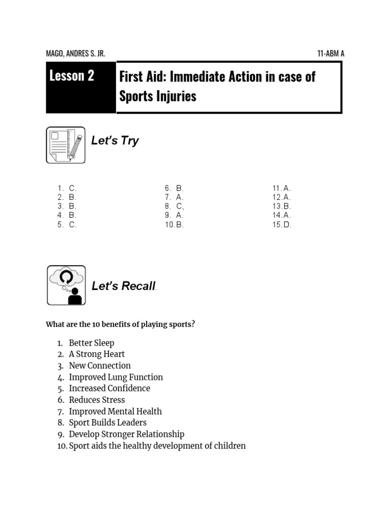 Module 2 First Aid Immediate Action in Case of Sports Injuries