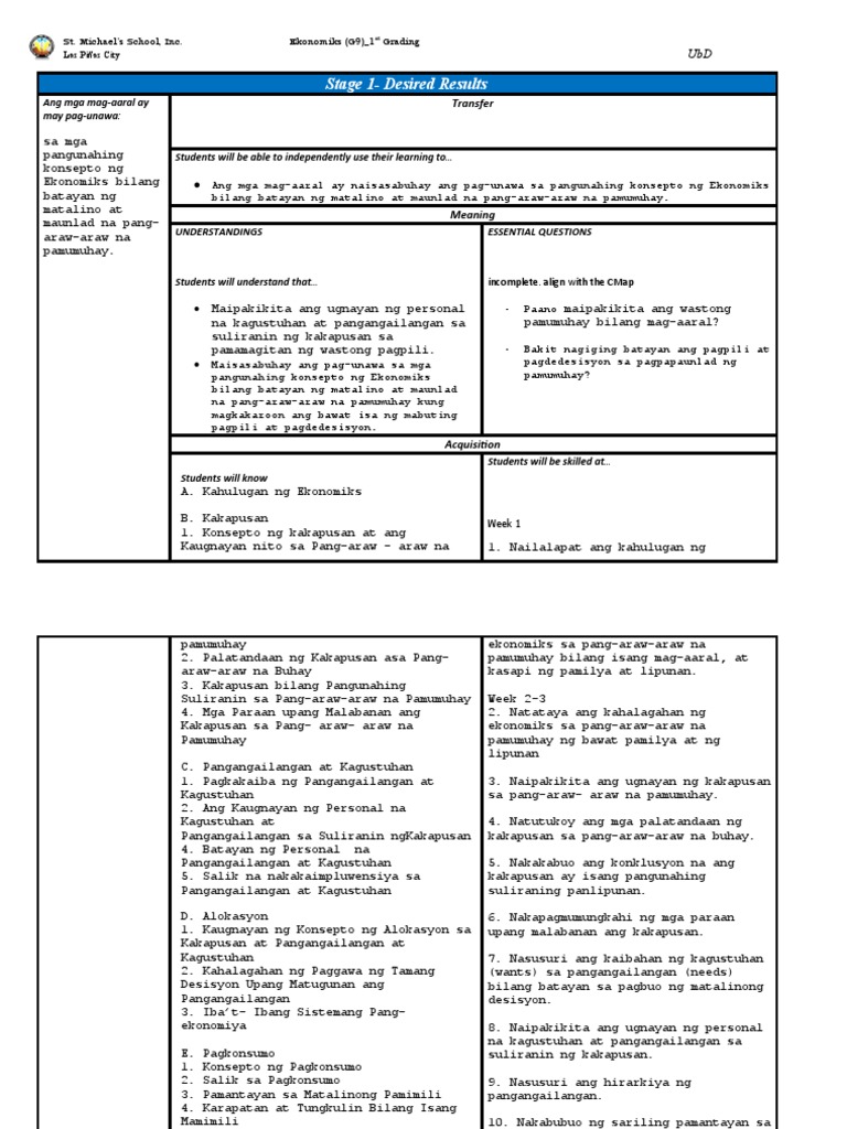 AP9 - Learning Plan - 1stQ | PDF