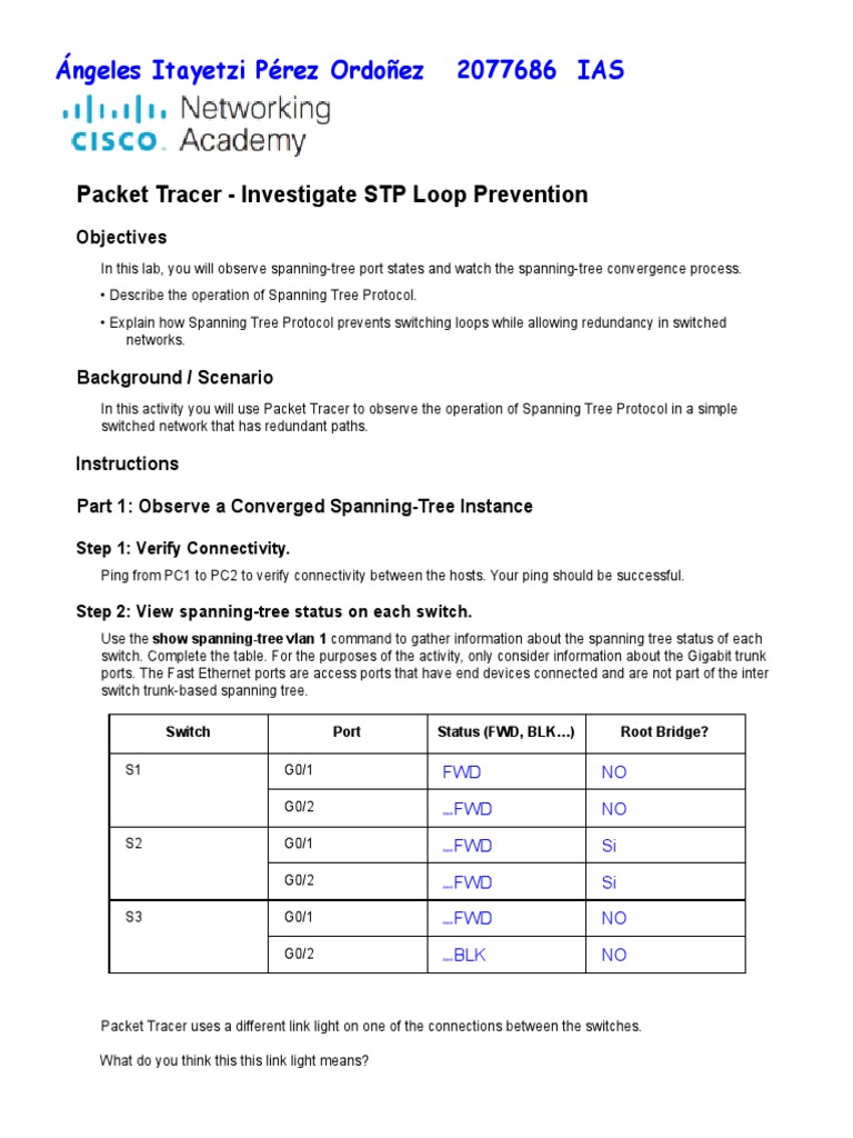 5 1 9 packet tracer investigate stp loop prevention pdf computer