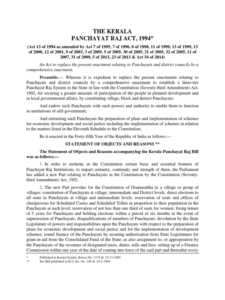 The Kerala Panchayat Raj Act 1994 PDF