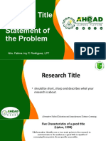 Research Title & Statement of The Problem: Mrs. Fatima Joy P. Rodriguez, LPT