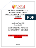 Faculty of Commerce, Management & Law Distance Mode Assignment Letter
