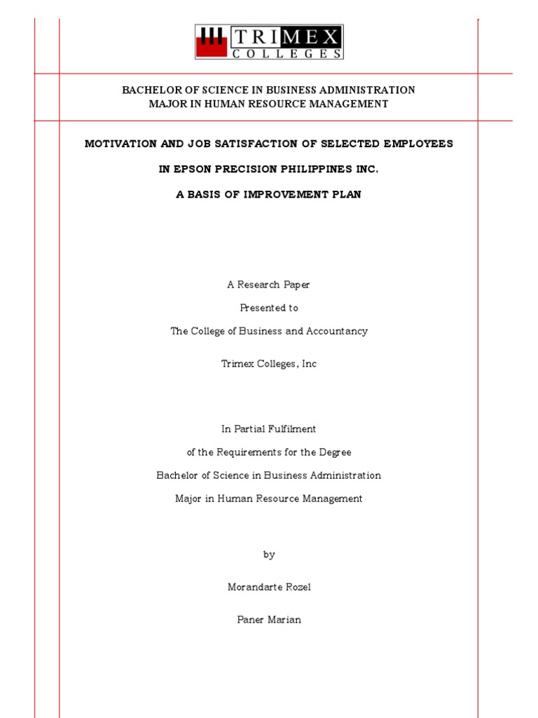 MOTIVATION AND JOB SATISFACTION OF SELECTED EMPLOYEES - Updated | PDF ...