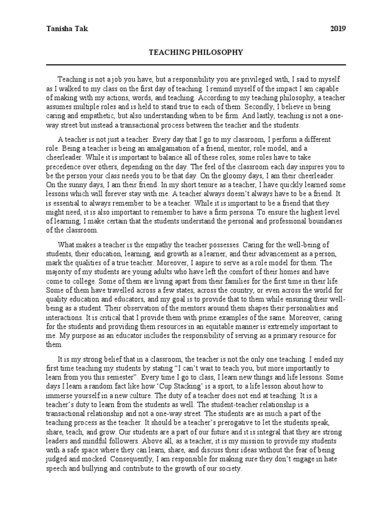 Teaching Philosophy Pdf Teachers Mentorship