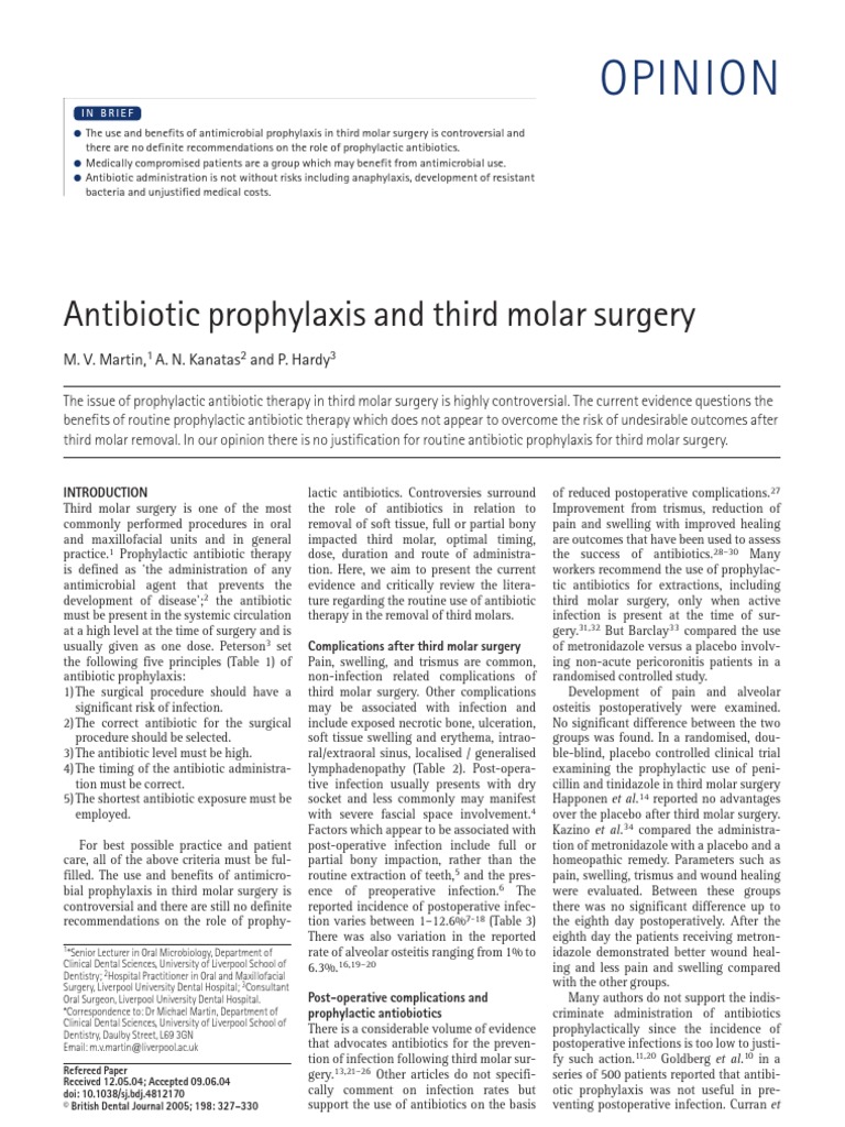 Antibiotic Prophylaxis and Third Molar Surgery | PDF | Surgery ...