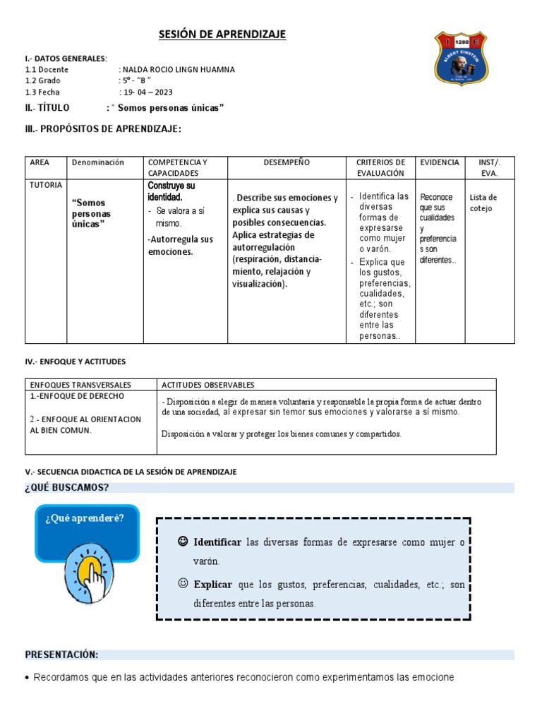 Identidad y emociones en 5° grado | PDF | Las emociones | Hombre