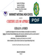 Mayamot National High School: Certificate of Appreciation
