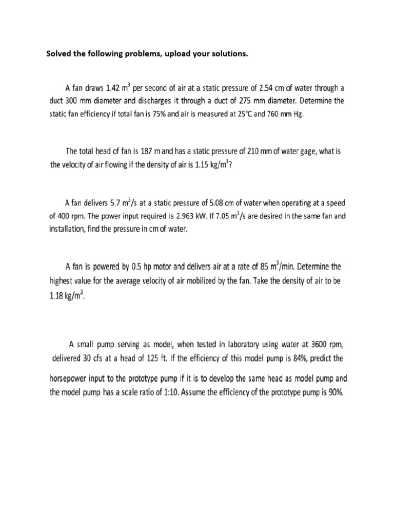Fans and Blowers Problem Set PDF