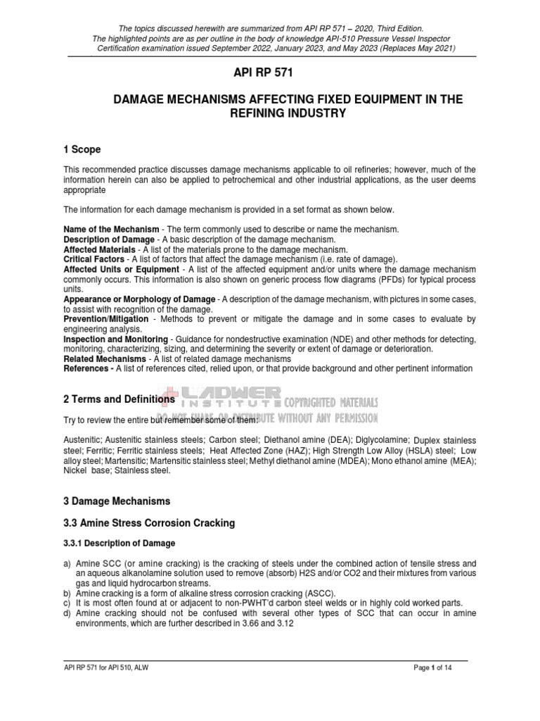 Summary of Key Damage Mechanisms and Material Considerations for Oil ...