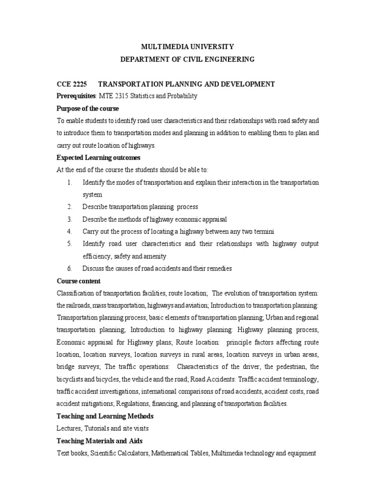 Lesson 1 CCE 2225 Transportation Planning & Development | PDF ...