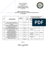 Table of Specification Ikalawang Markahang Pagsusulit Sa Araling Panlipunan Vi S.Y. 2022-2023