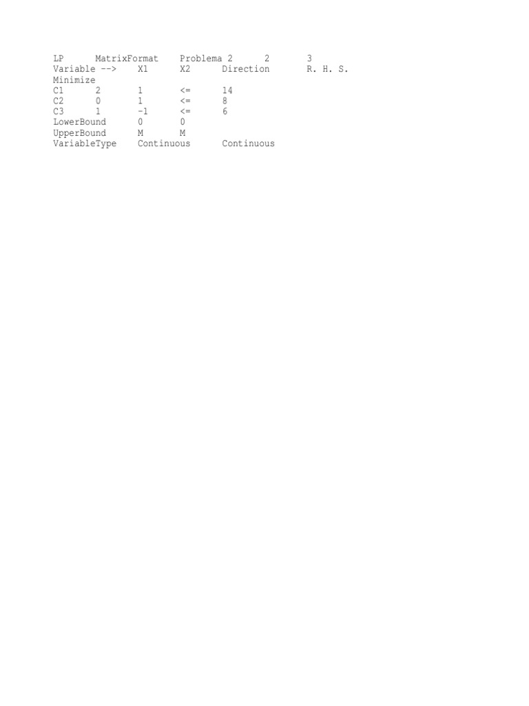 LP Matrix Problem: Minimize Variables | PDF