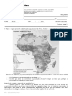 Folha de Questões de Geografia sobre a África e a Ásia