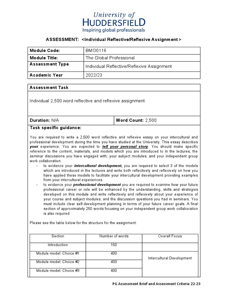 PG Assessment Brief and Assessment Criteria (BMO0116 22-23) | PDF ...