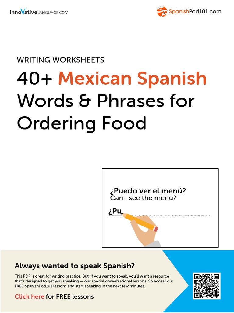 Mexican Spanish Words & Phrases For Ordering Food PDF Cocinando