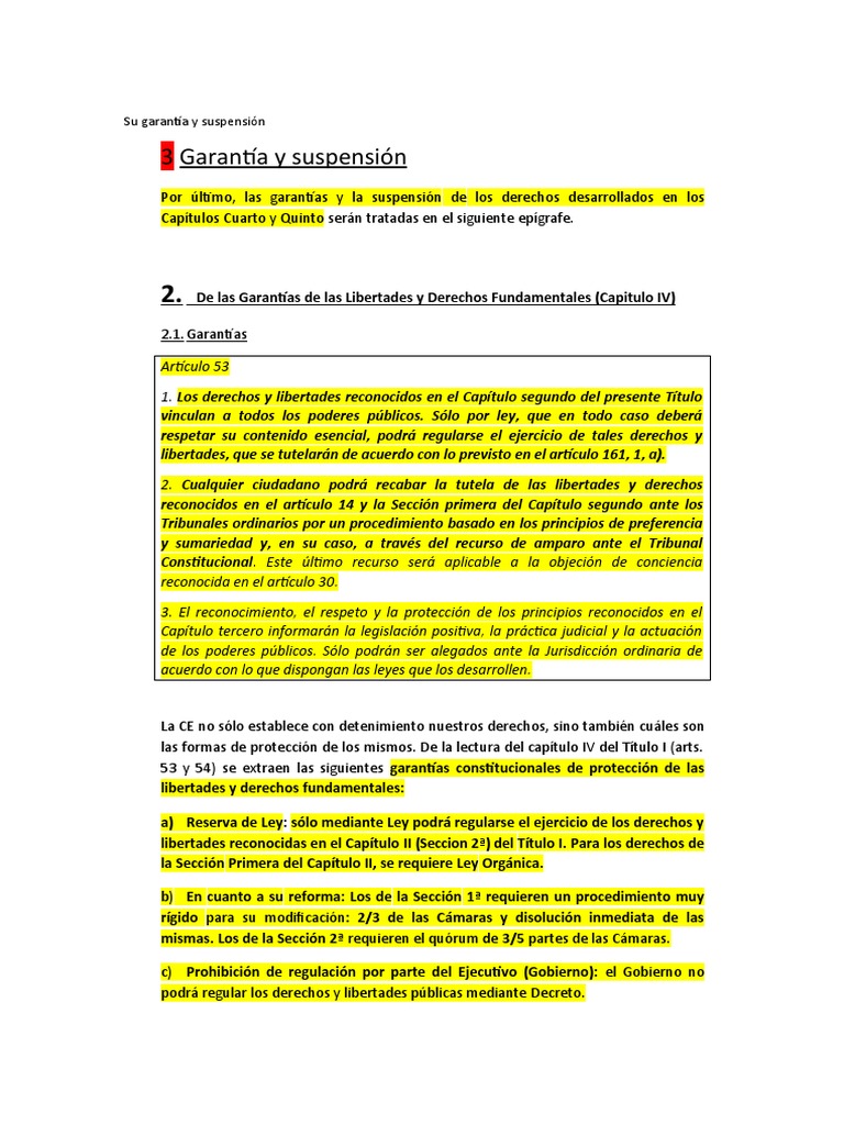 Garantías y Suspensión de Derechos | PDF | Derecho Constitucional ...