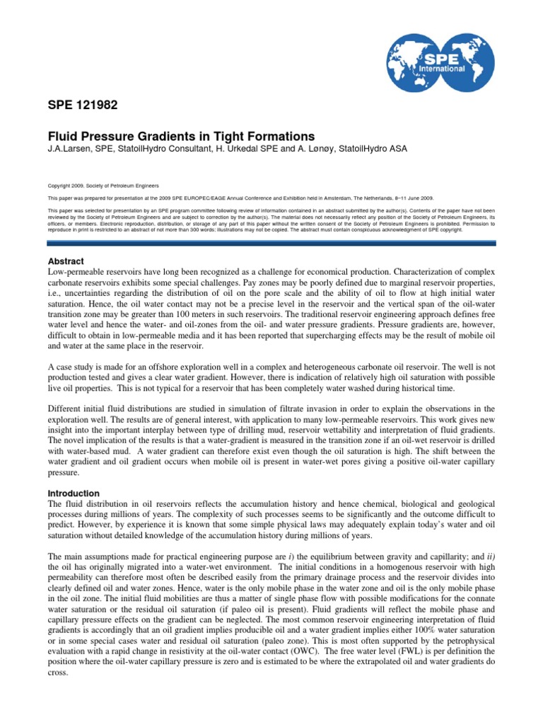 Fluid Pressure Gradients in Tight Formations PDF Petroleum