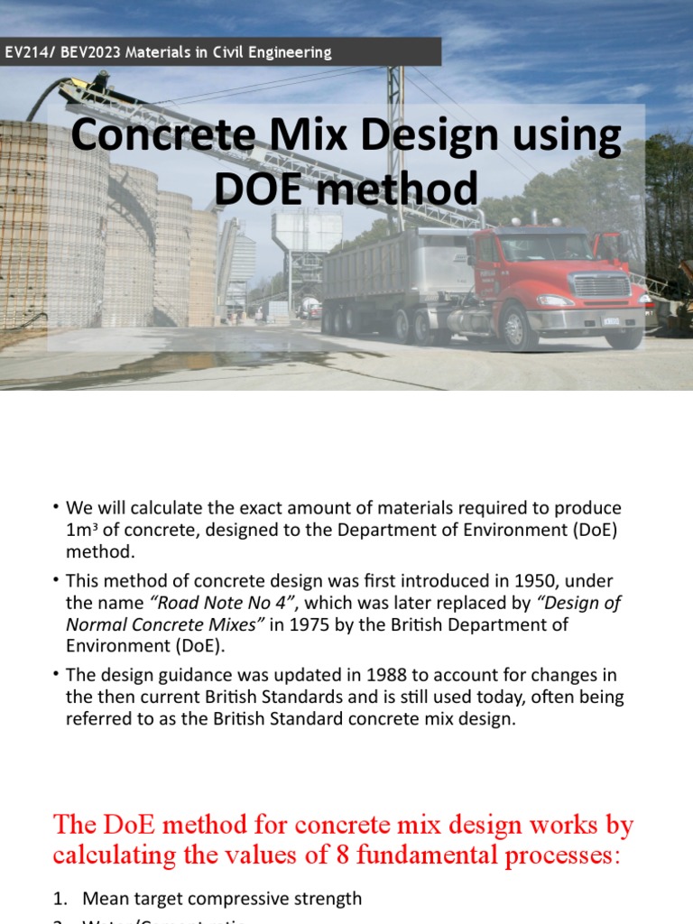 CLO3 Chapter 6 Concrete Mix Design (DOE method) (1) PDF Concrete