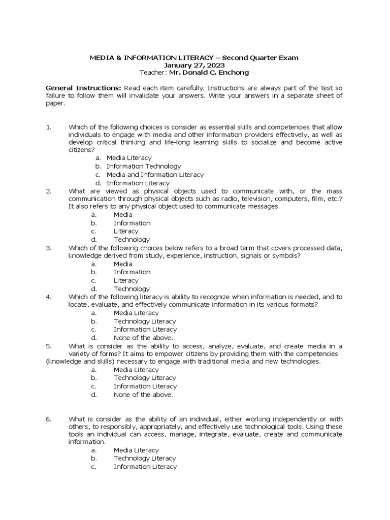 MIL Second Quarter Exam and Answers | PDF | Massive Open Online Course ...
